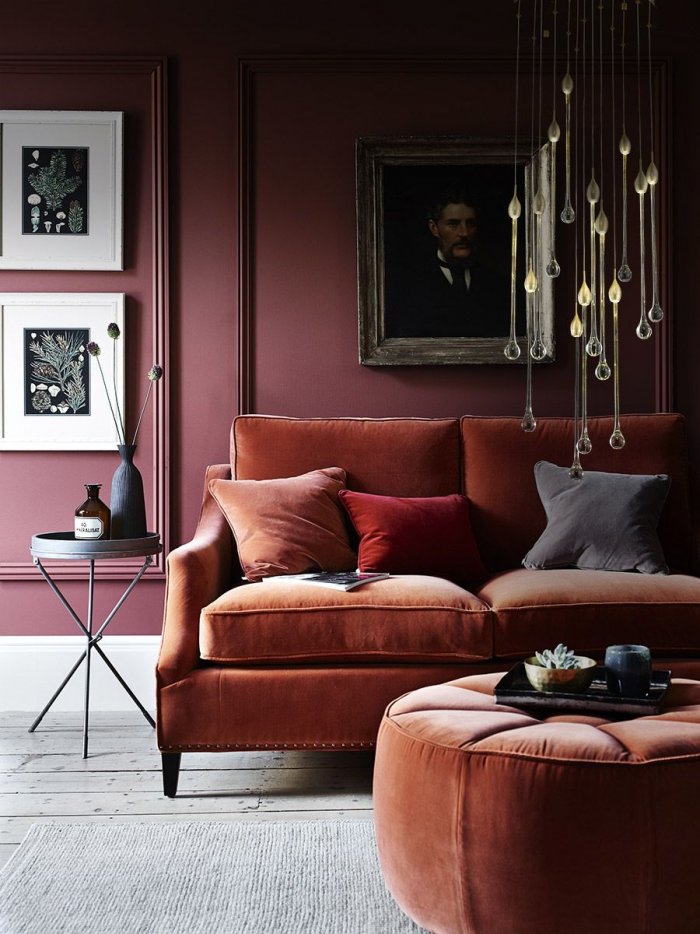 Бордовые стены в интерьере