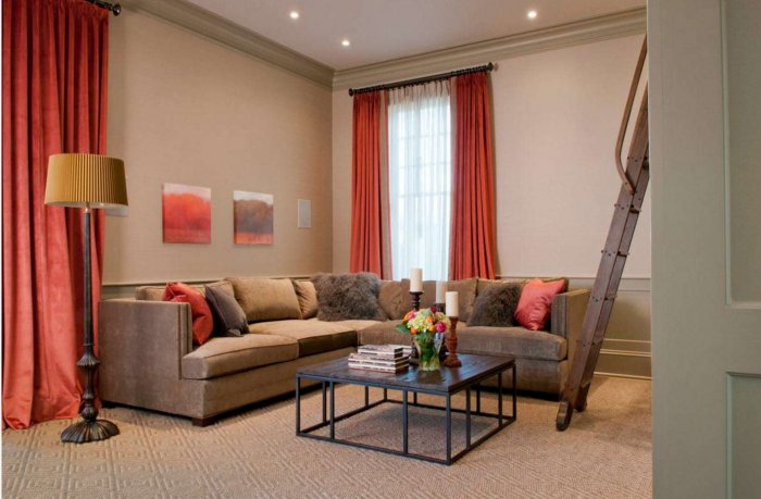 Терракотовый цвет в интерьере гостиной