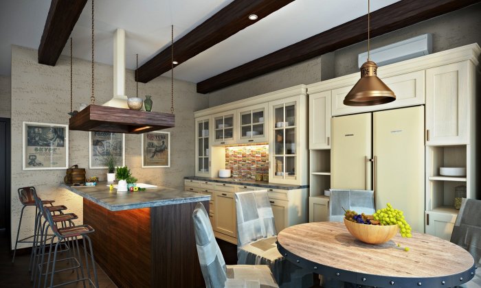Декоративные балки в интерьере кухни