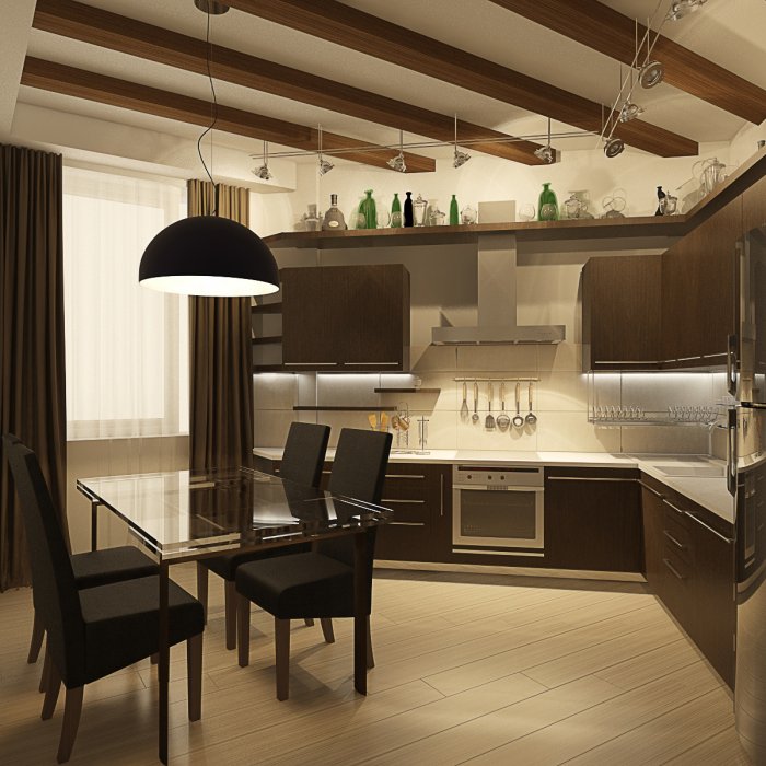 Балки на кухне на потолке