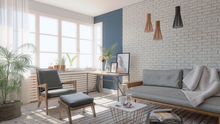 Сочетание белого кирпича в интерьере