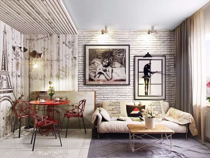 Декор стен в гостиной в стиле лофт