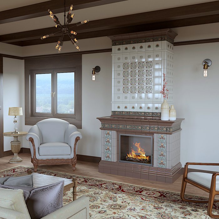 Гостиная с изразцовым камином