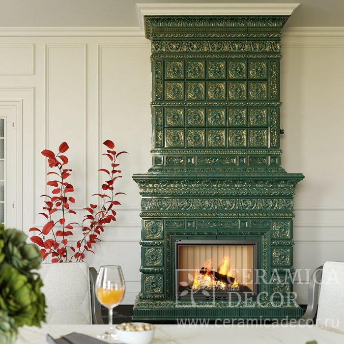 Камин изразцовый угловой