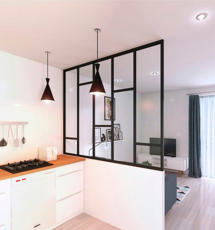 Зонирование кухни в студии 30 кв.м