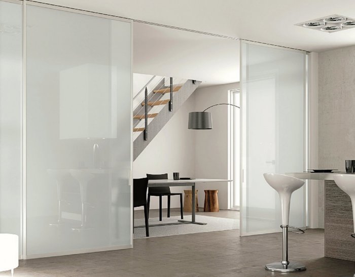 Маятниковые распашные стеклянные двери