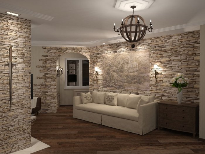 Зал с отделкой декоративный камень