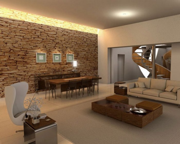Интерьер комнаты с декоративным камнем