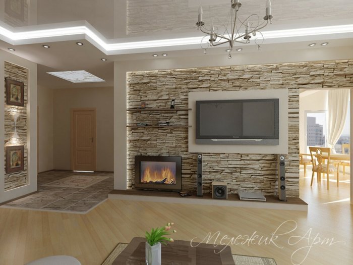 Декоративный камень в зале