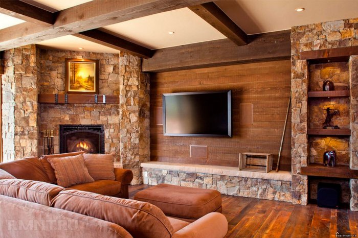 Отделка гостиной декоративным камнем