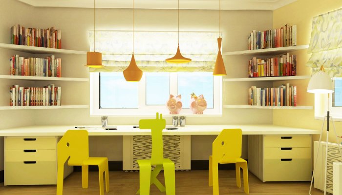 Письменный стол у окна в детской для двоих икеа