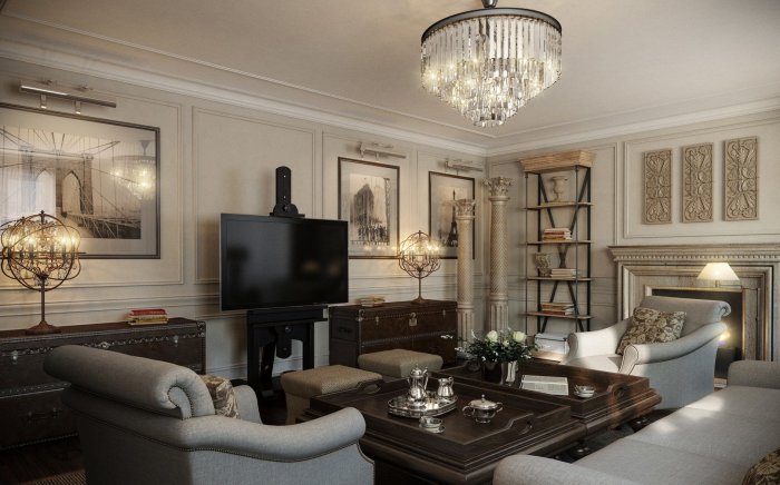 Американская Неоклассика в интерьере гостиной