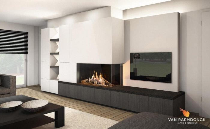 Стенка с камином в гостиную в современном стиле