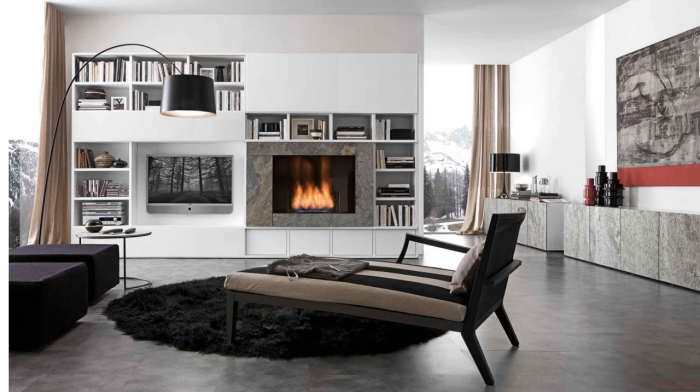 Стенка с камином в гостиную