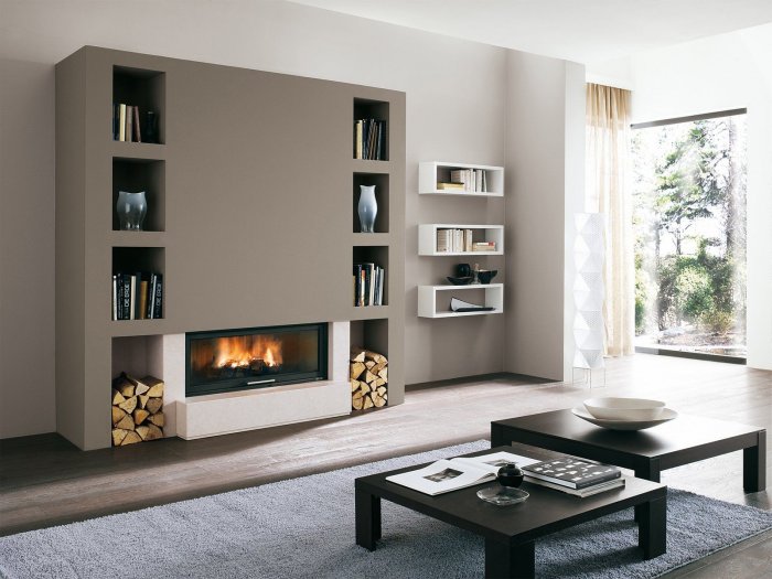 Стенка со встроенным камином