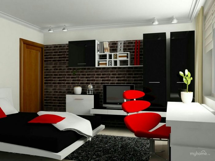 Черно красный интерьер комнаты