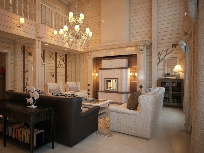 Дерево в интерьере загородного дома