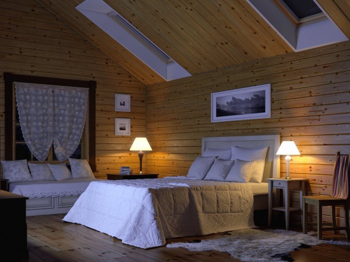 Интерьер мансарды в загородном доме