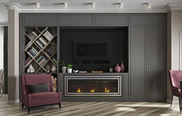 Камин встроенный в шкаф