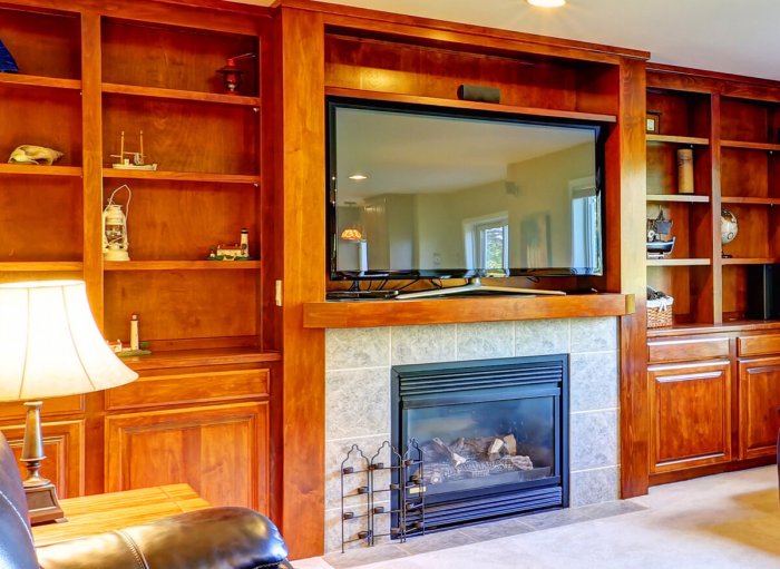 Электрический камин встроенный в мебельную стенку