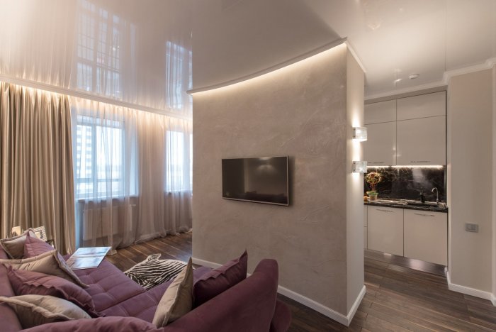 Зонирование гостиной гипсокартонными перегородками