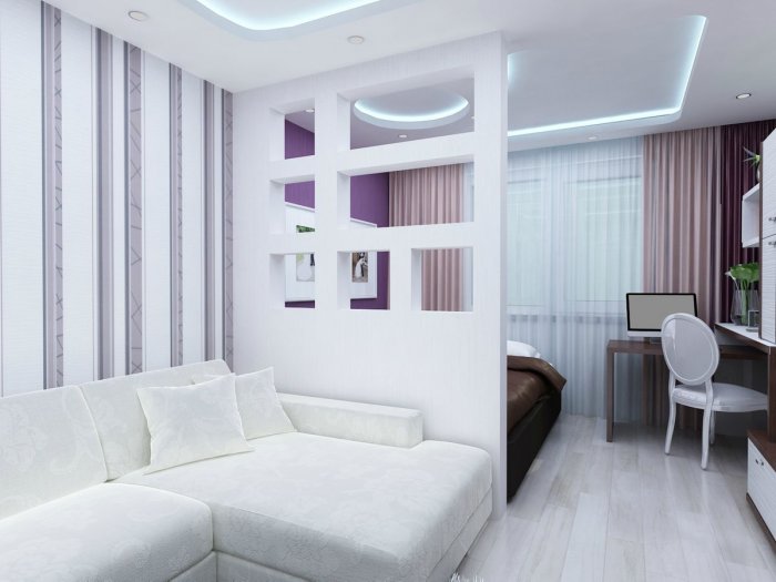 Зал с перегородкой для спальни