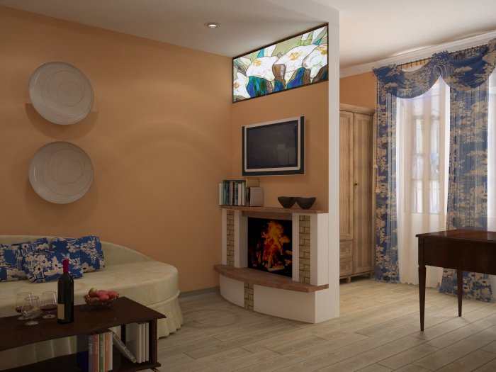 Перегородка из гипсокартона для зонирования гостиной