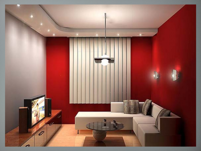 Натяжные потолки в маленькой гостиной