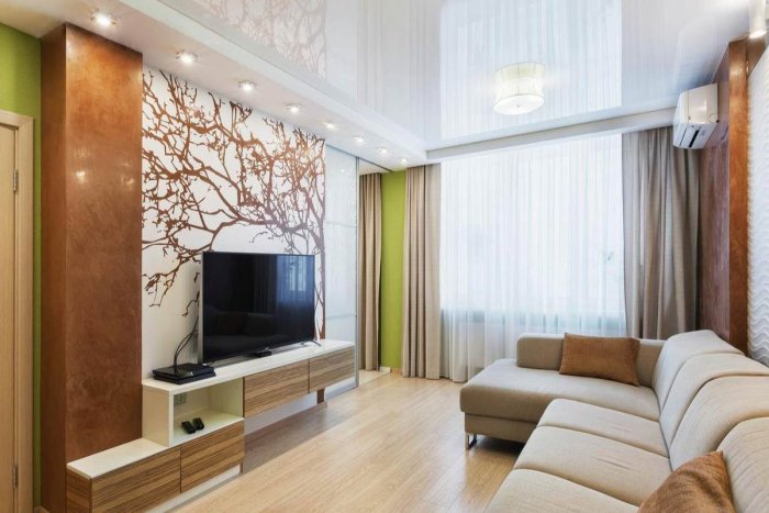 Интерьер гостиной 18 метров в двухкомнатной квартире