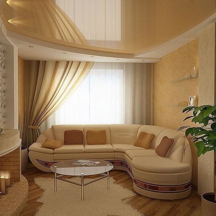 Дизайнер зала с угловым диваном