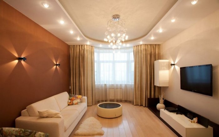 Натяжные потолки гостиная 18кв