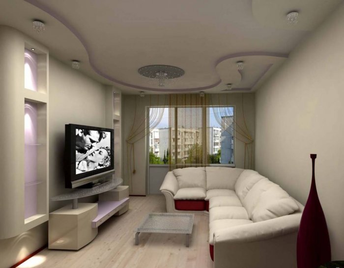 Натяжные потолки в маленькой гостиной