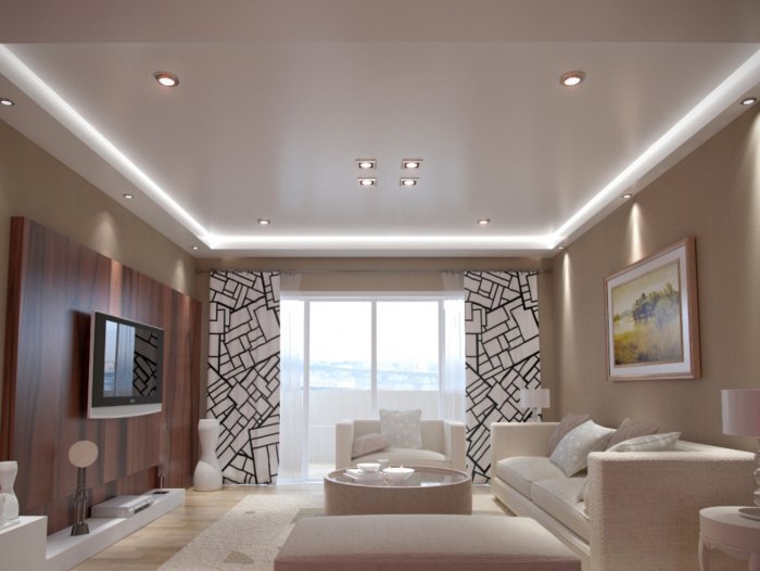 Натяжной потолок в зале