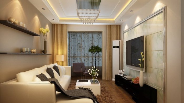 Потолок в небольшой гостиной