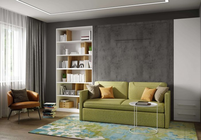 Открытый стеллаж у дивана