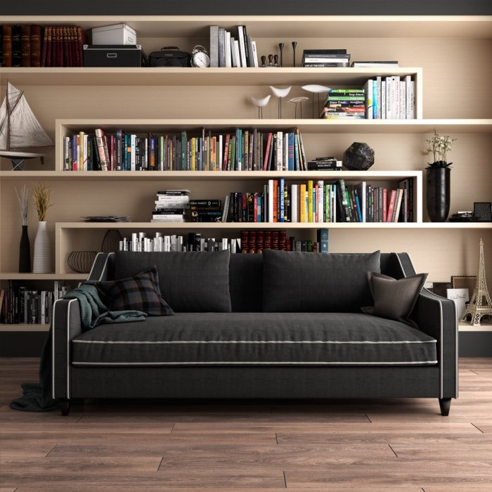 Стеллаж за диваном