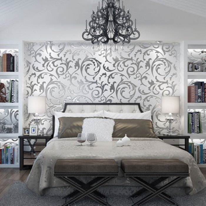 Спальня в серебряных тонах