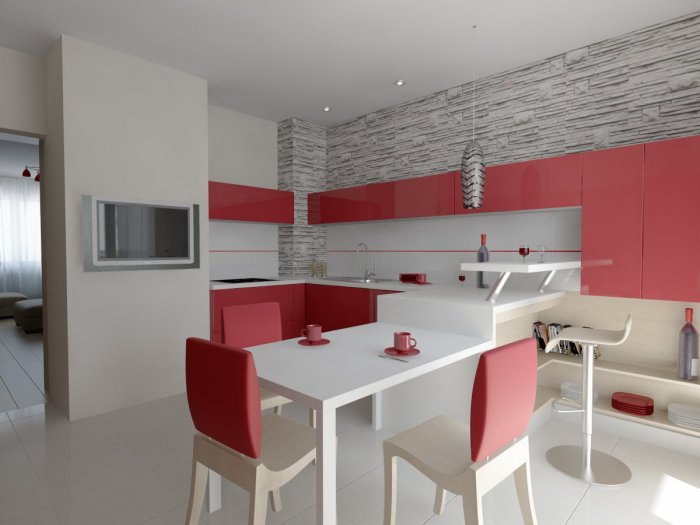 Кухня в красно белом цвете