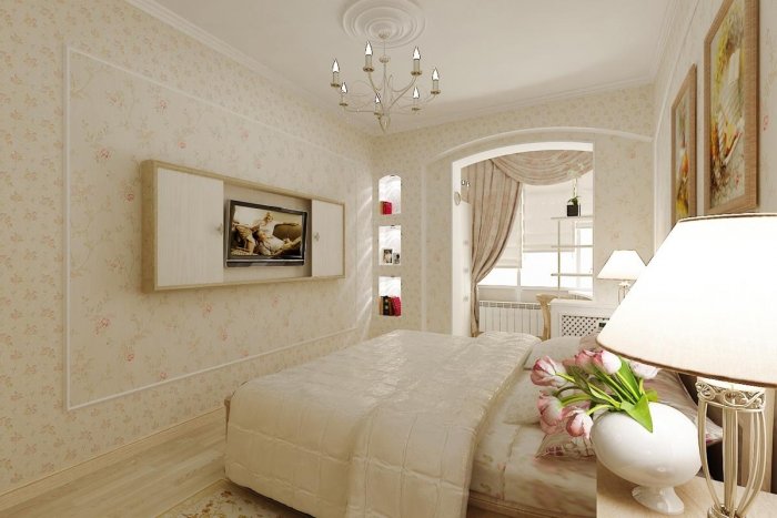 Интерьер спальни с балконом