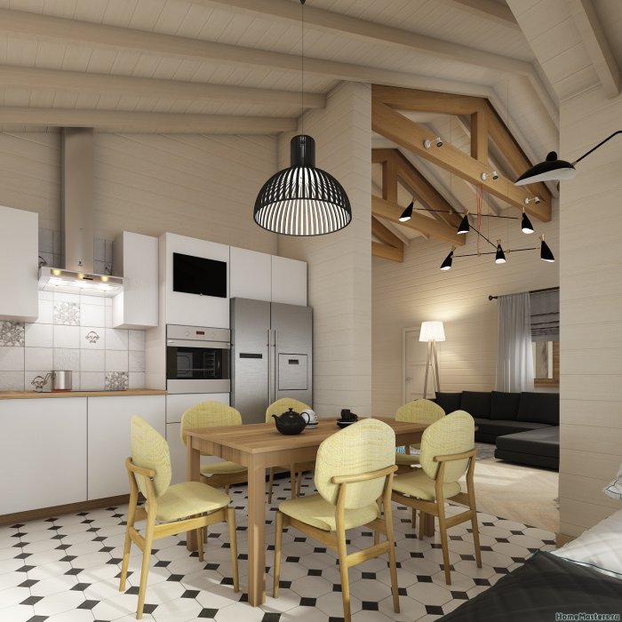 Кухня гостиная в коттедже