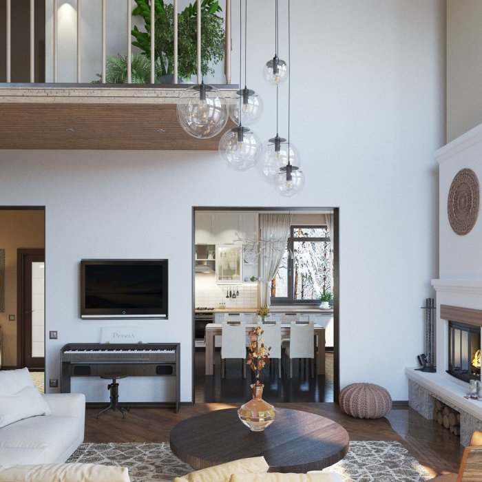 Двухсветное гостиная столовая план