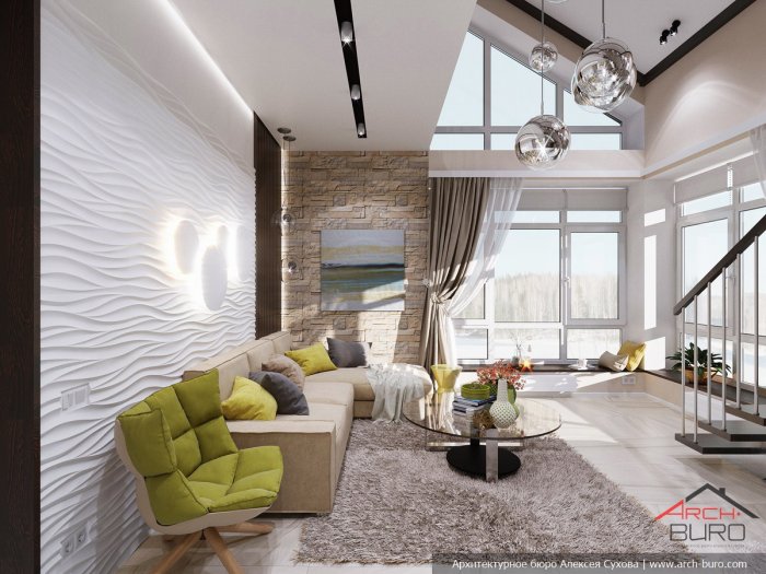 Интерьер гостиной со вторым светом