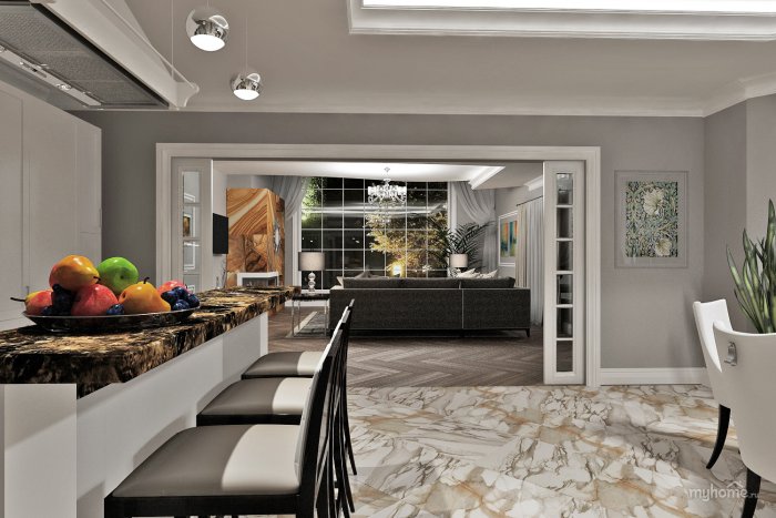 Кухня гостиная со 2 светом