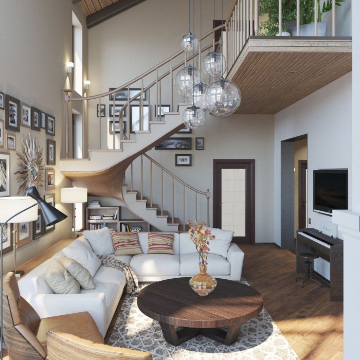 План с двухсветным пространством с лестницей