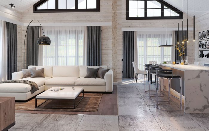 Дизайн кухни-гостиной в частном доме