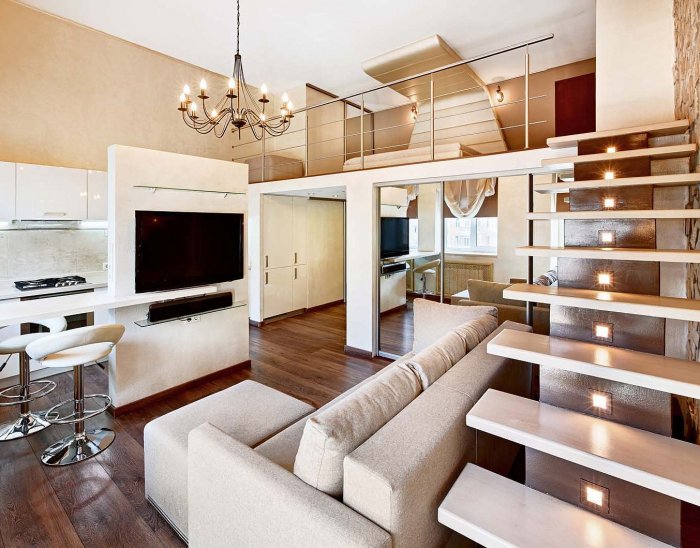 Двухуровневая гостиная