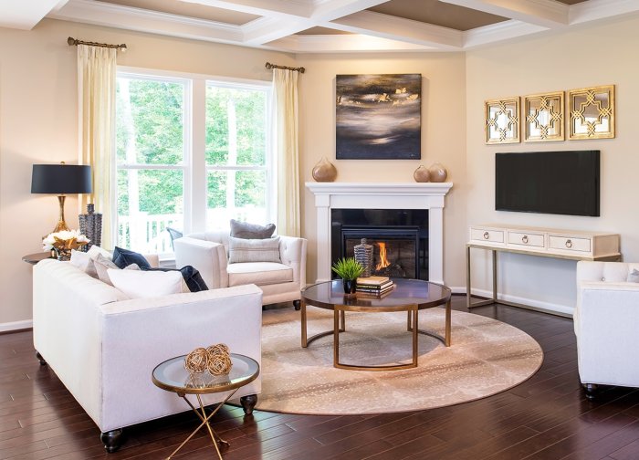 Гостиная с камином и телевизором