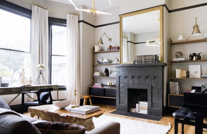 Черный камин в интерьере