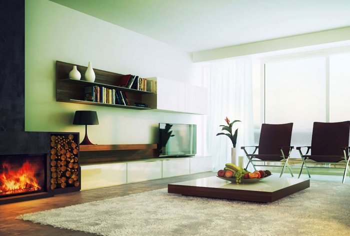 Камин в интерьере гостиной