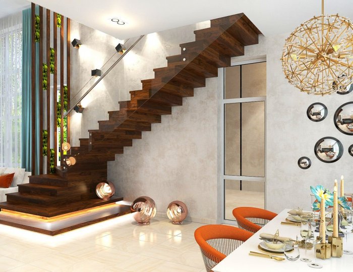 Интерьер с лестницей на второй этаж
